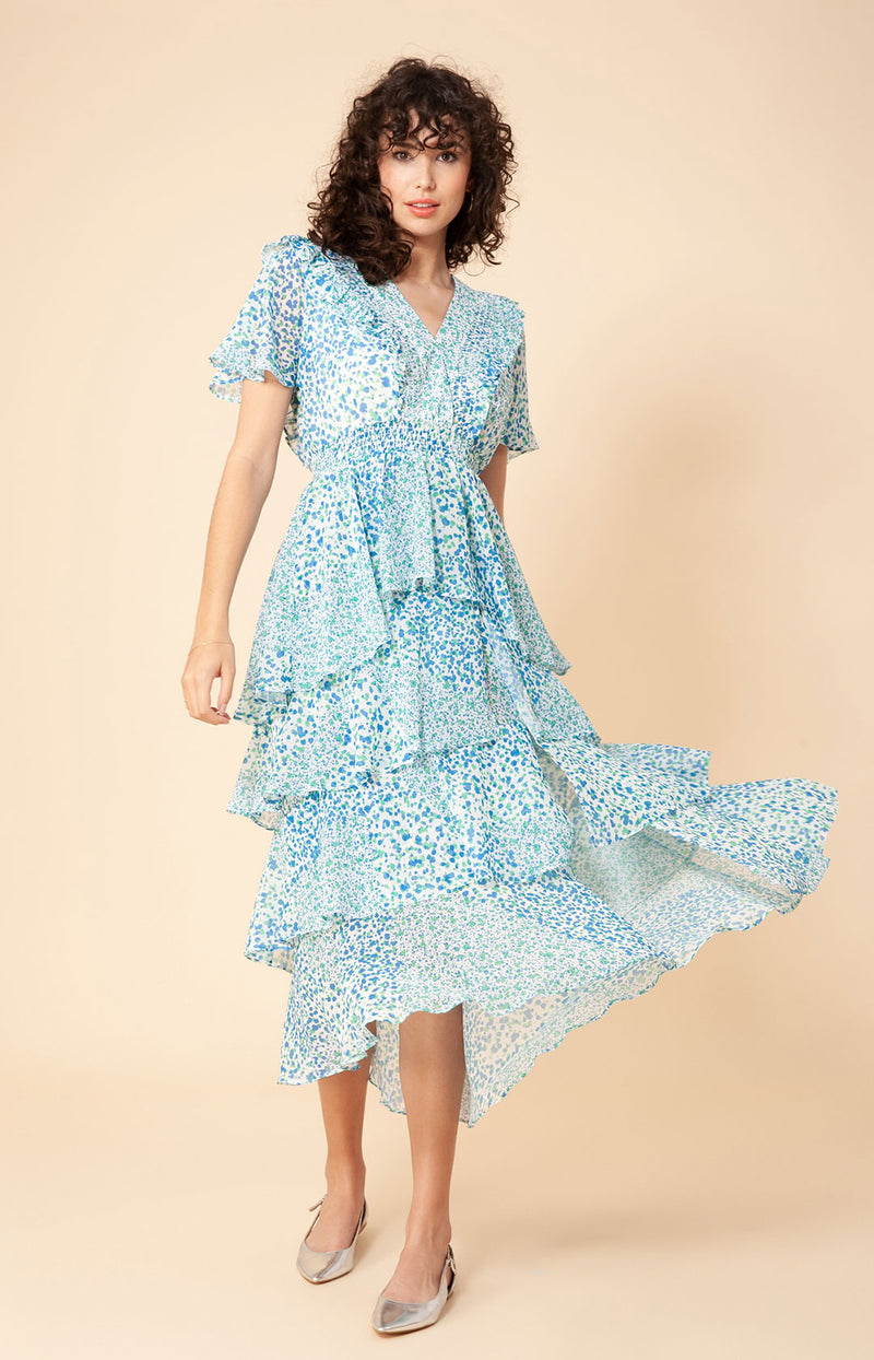 Sania Tiered Chiffon Dress, color_blue