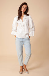 Clea Embroidered Linen Top, color_silver