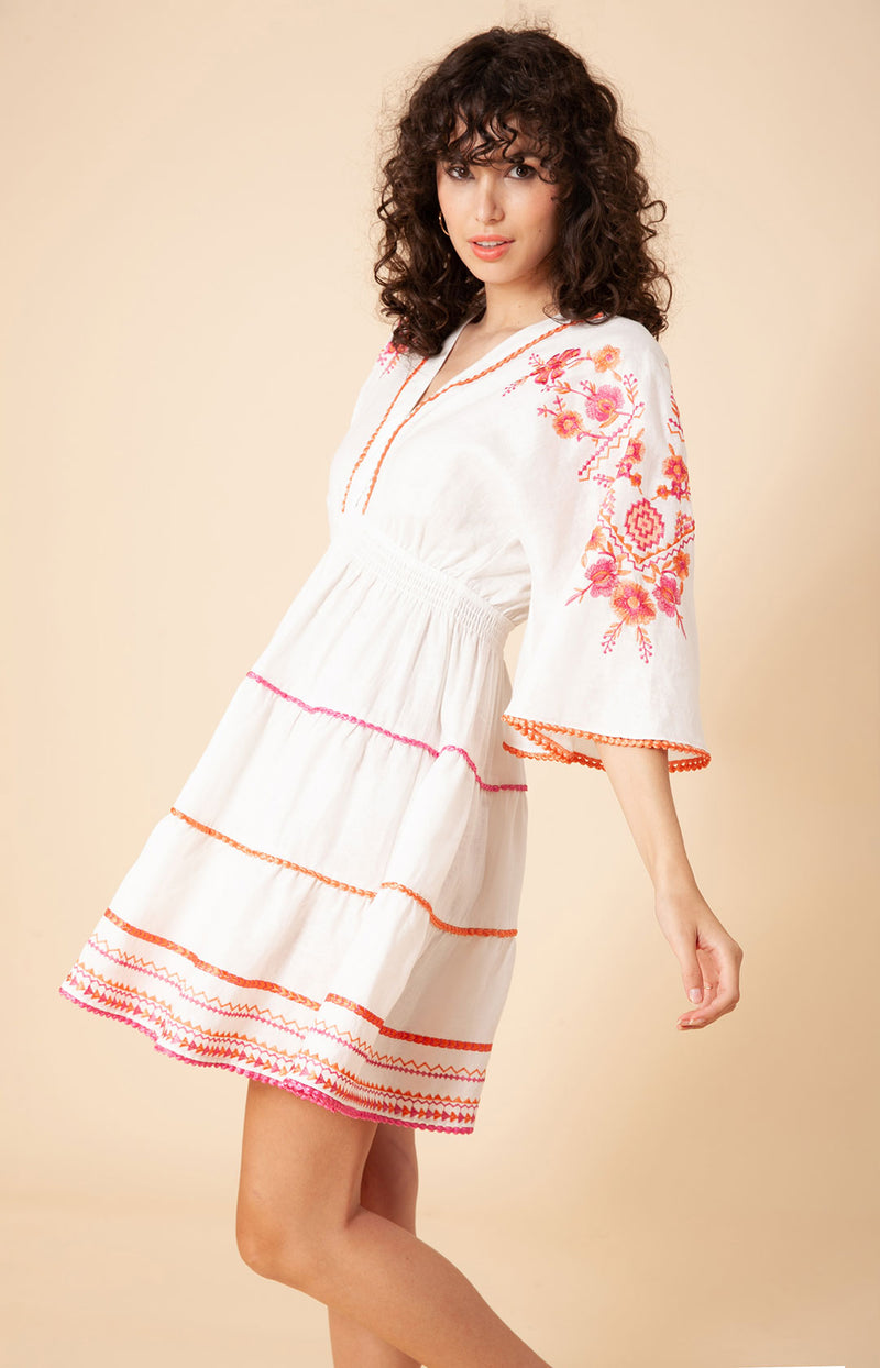 Aliah Embroidered Linen Dress, color_pink