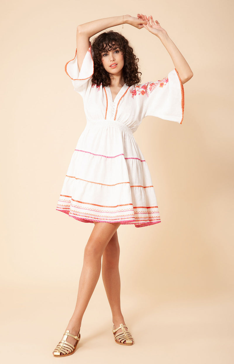 Aliah Embroidered Linen Dress, color_pink