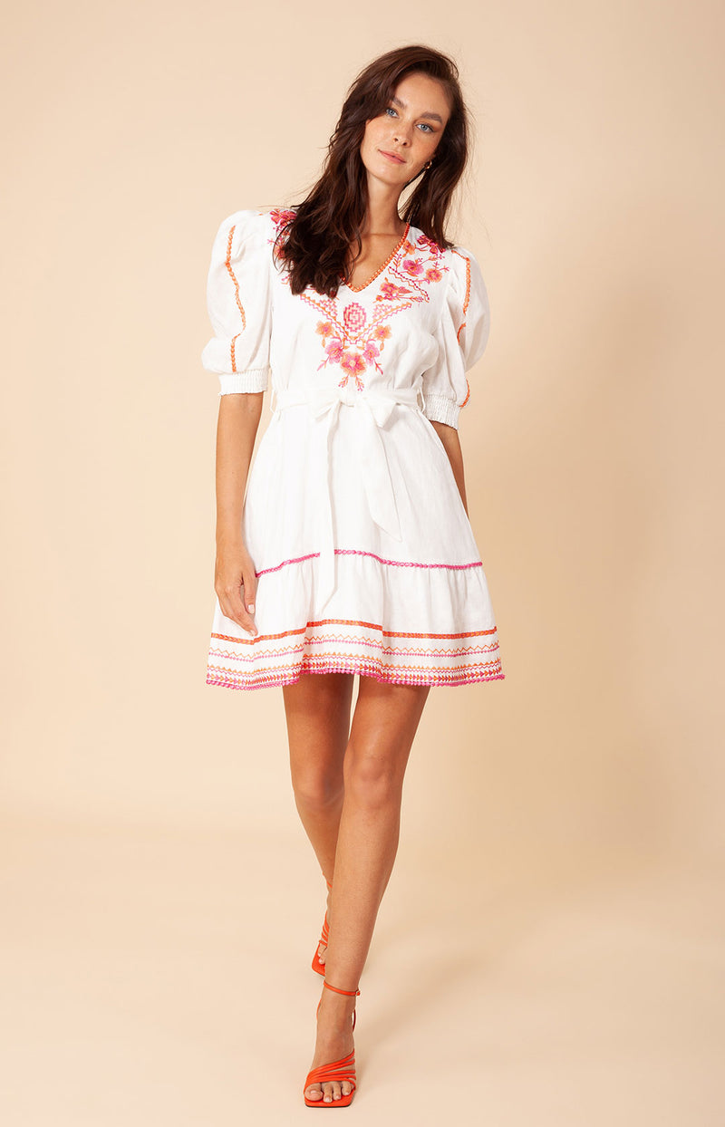 Lorna Embroidered Linen Dress, color_pink