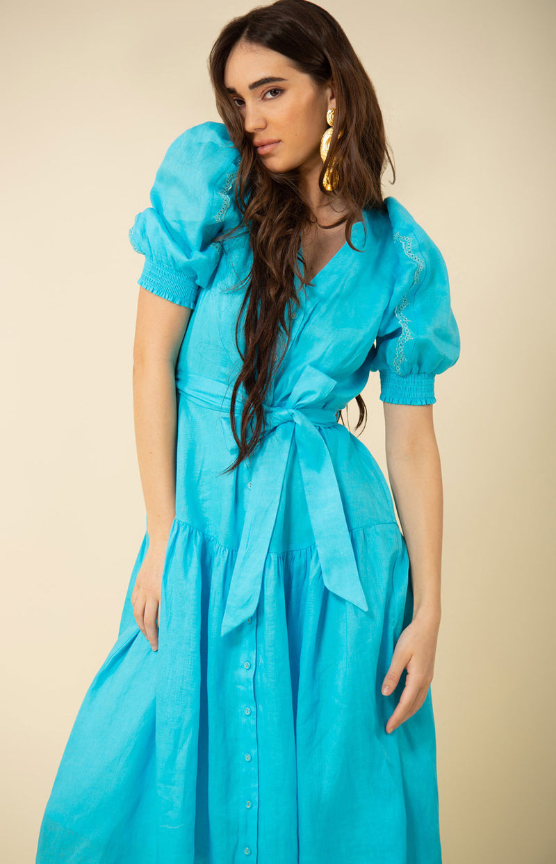 Colette Solid Linen Dress, color_lightblue