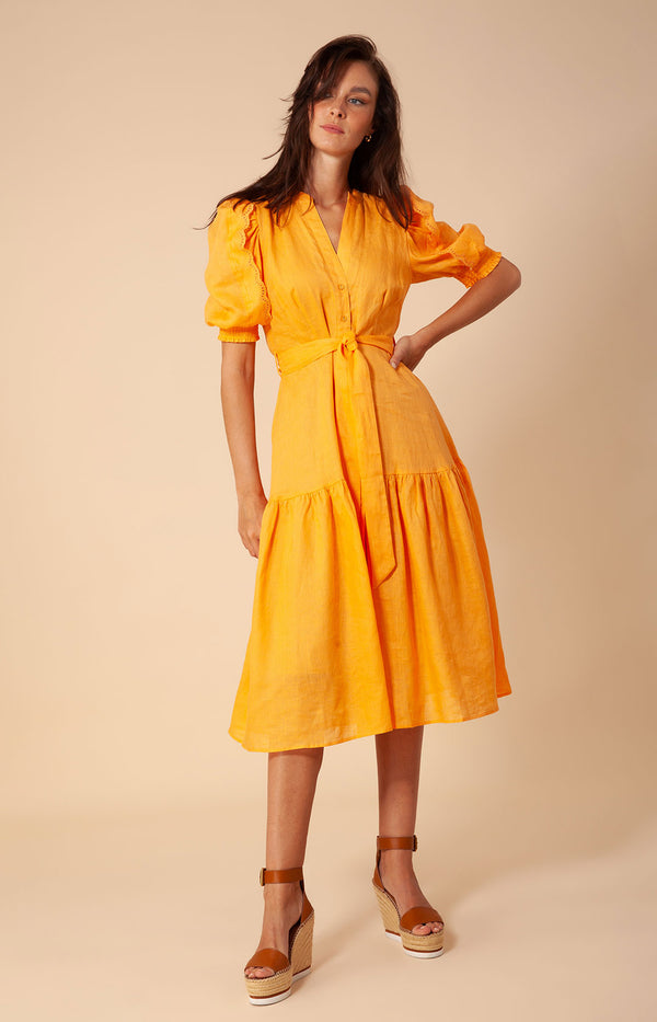 Colette Solid Linen Dress, color_orange