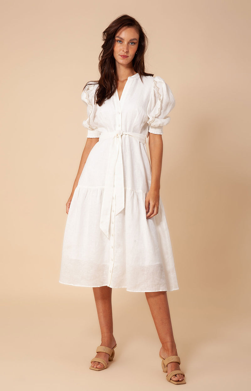 Colette Solid Linen Dress, color_white